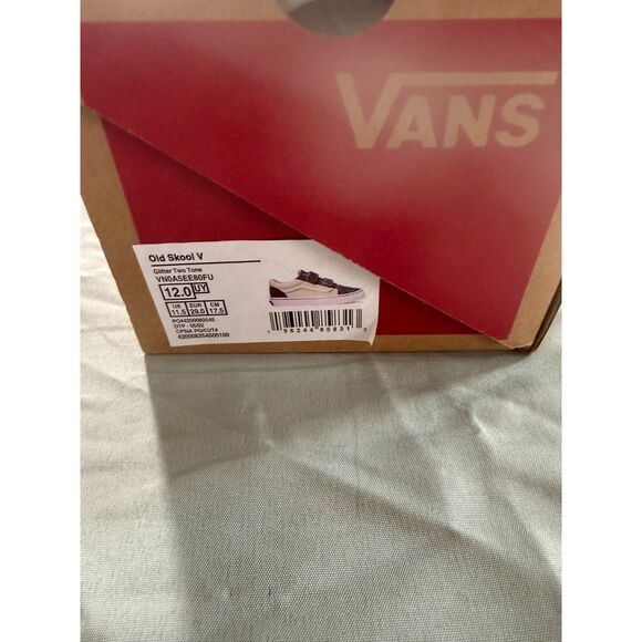 NIB! Vans Old Skool V Glitter Two Tone Velcro Shoes - Toddler Size 12 - Picture 6 of 7